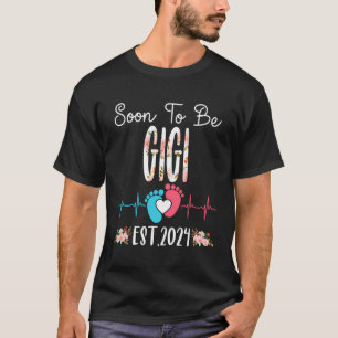 Camiseta Em Breve Ser Gigi Est2024 Cute Flower Pregnancy An