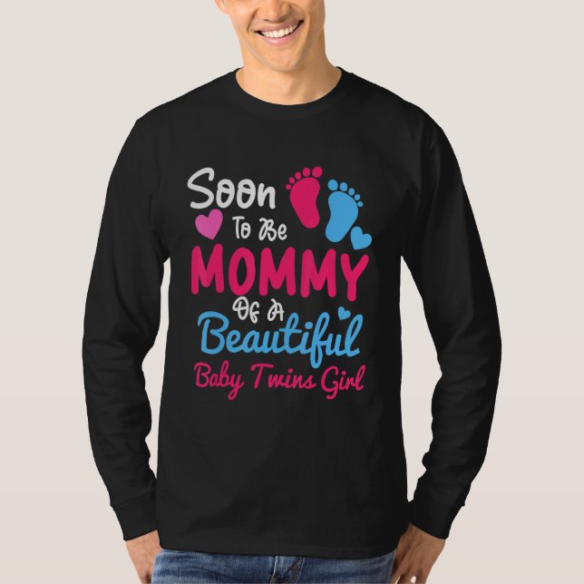 Camiseta Em breve será Mamãe de uma linda menina gêmea nova (Frente)