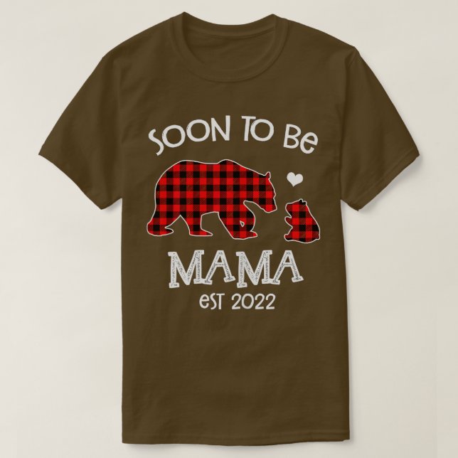 Camiseta Em breve será o urso xadrez vermelho Mama est 2022 (Frente do Design)
