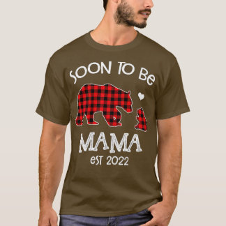 Camiseta Em breve será o urso xadrez vermelho Mama est 2022