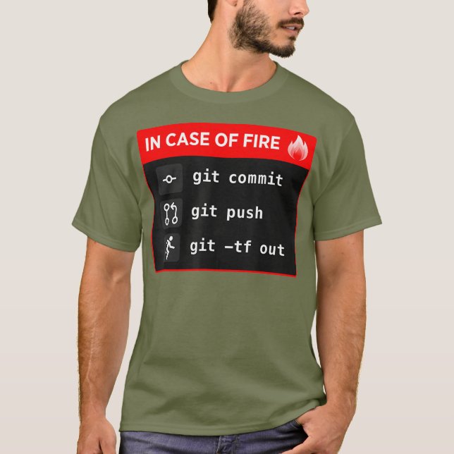 Camiseta Em caso de incêndio Git Commit Git Push Git Out (Frente)
