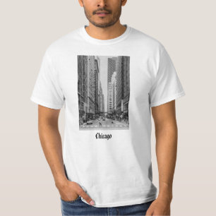 Camiseta em escala de cinza da rua Chicago