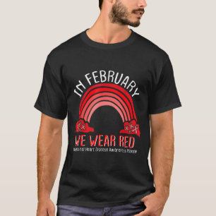 Camiseta Em Fevereiro Usamos Vermelho Arco-íris Coração Con