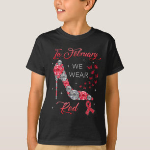 Camiseta Em fevereiro Vestimos Borboletas Vermelhas Doença