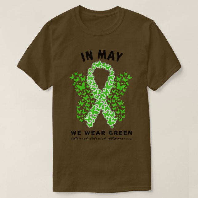 Camiseta Em Maio Usamos Borboleta Verde Consciente da Saúde (Frente do Design)