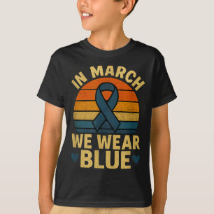 Camiseta Em março use azul retrô conscientização sobre cânc