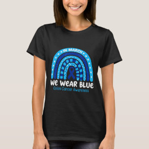 Camiseta Em março use fita azul arco-íris câncer de cólon