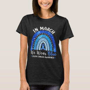 Camiseta Em março use laço azul arco-íris câncer de cólon