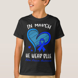 Camiseta Em março use laço azul conscientização câncer de c