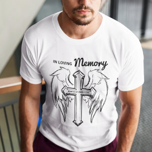 Camiseta Em Memória Querida Cruz e Asa de Anjo Memorial