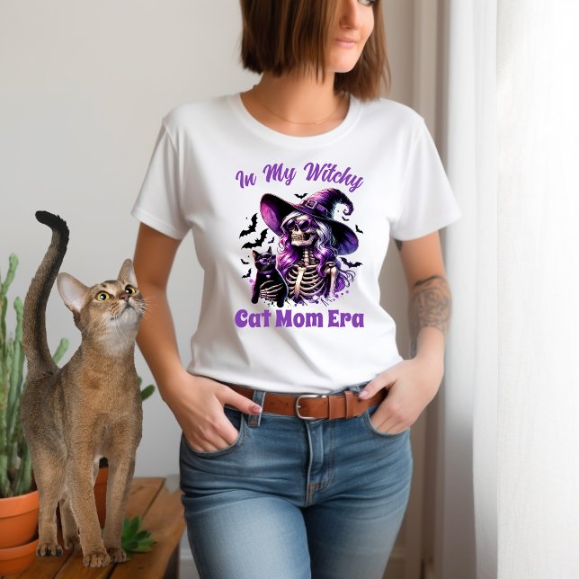 Camiseta Em Meu Gato Testemunha Mãe Era Skeleton Bruxa Negr (Criador carregado)