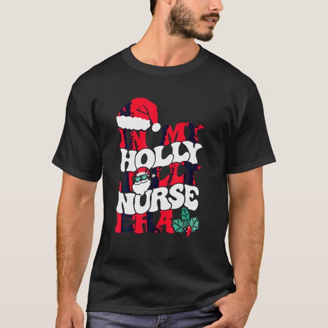 Camiseta Em Minha Holly Xmas Jolly Nurse Era Retro Natal N (Frente)