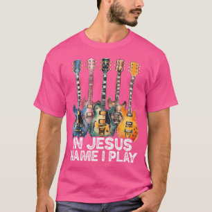 Camiseta Em nome de Jesus, eu toco guitarra, Bíblia cristã,