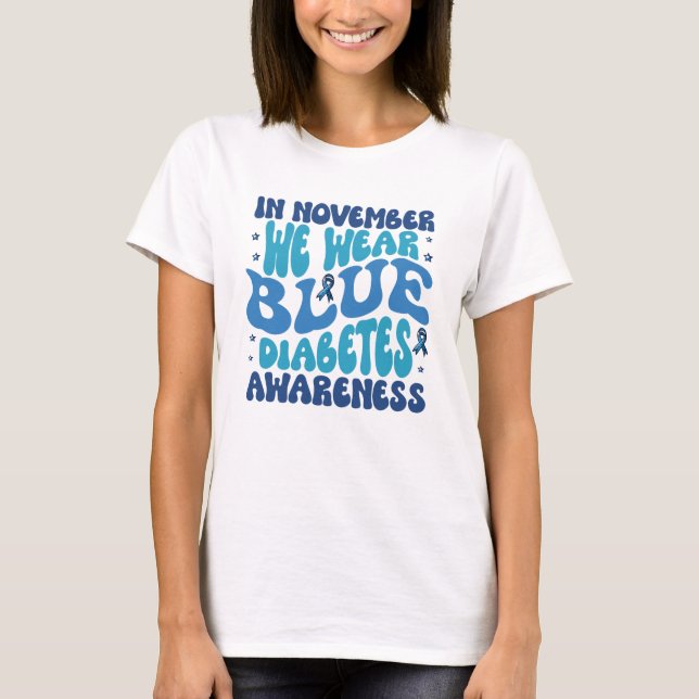 Camiseta Em novembro usamos azul conscientização do diabete (Frente)