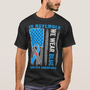 Camiseta Em Novembro Usamos Fita Azul Sinaliza Diabetes