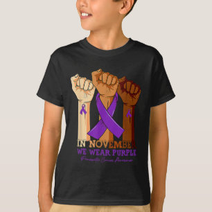 Camiseta Em novembro Vestimos a Mão Câncer de pâncreas Roxa