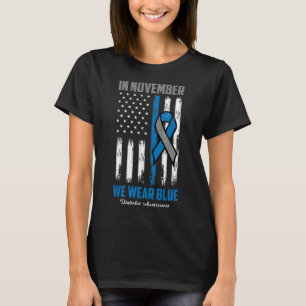 Camiseta Em Novembro Vestimos Blue Usa Flag Diabetes Awaren