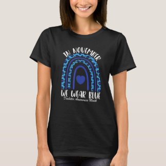 Camiseta Em novembro, Vestimos Diabetes Azul Arco-Íris Leop