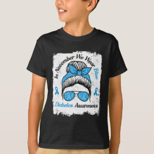 Camiseta Em novembro, Vestimos Diabetes Azul Do Tipo Cabelo