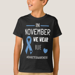 Camiseta Em novembro Vestimos Diabetes Azul Tipo 1