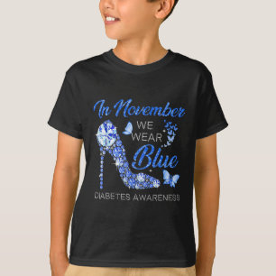 Camiseta Em novembro Vestimos Diabetes de Alto Céu Azul Fit