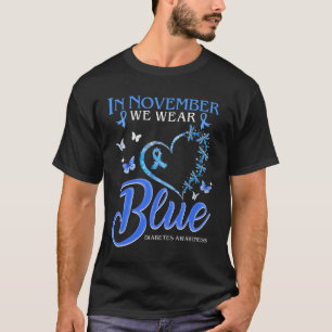 Camiseta Em novembro Vestimos Diabetes de Borboleta Azul