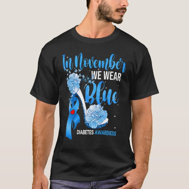 Camiseta Em novembro, Vestimos o Blue High Heels Diabetes C (Frente)