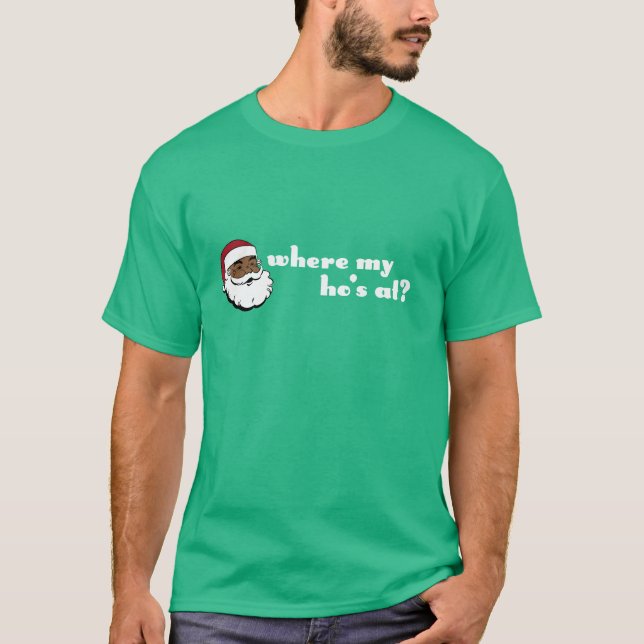 Camiseta Em onde meu Ho? Papai noel preto com letras (Frente)