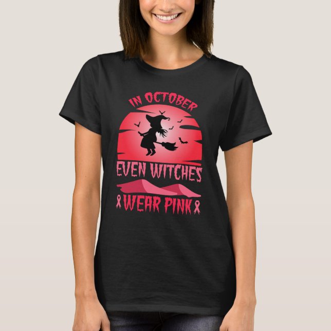 Camiseta Em outubro, até bruxas Vestem rosa (Frente)