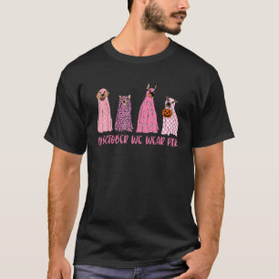 Camiseta em outubro nós usamos cães fantasmas cor-de-rosa c