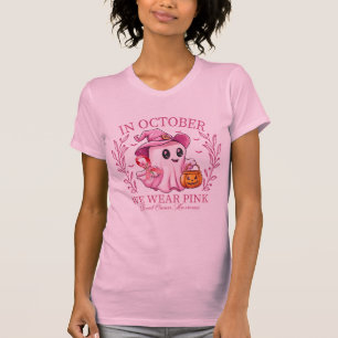 Camiseta Em Outubro Nós Usamos Rosa Bruxa Fantasma Câncer d