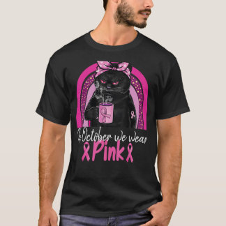 Camiseta Em Outubro Nós Usamos Rosa Gato Fofo Peito Clássic