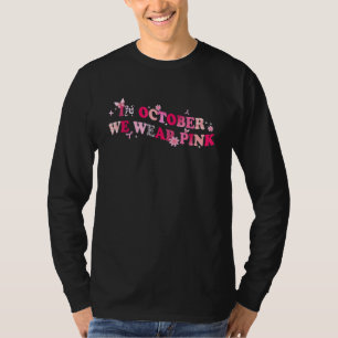 Camiseta Em Outubro Usamos Borboletas Cor-de-Rosa Com Fita
