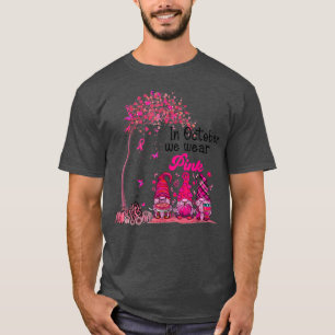 Camiseta Em Outubro Usamos Gnomos Rosa Outono Câncer de Mam