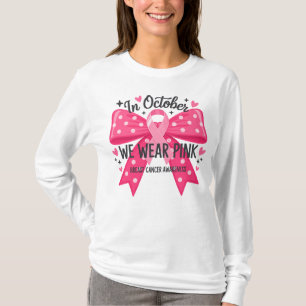 Camiseta Em Outubro Usamos Laço de Bolinhas Rosa