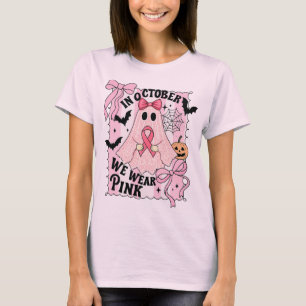 Camiseta Em Outubro Usamos Rosa Fantasma Apoio ao Câncer de