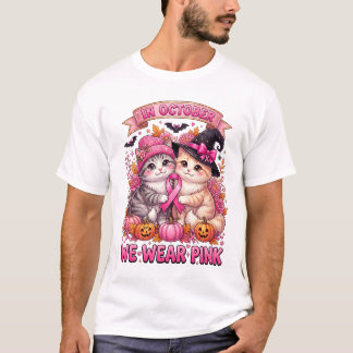 Camiseta Em Outubro Usamos Rosa Gatinhos Fofos Câncer de Ma