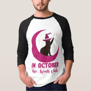 Camiseta Em Outubro Usamos Rosa Gato Conscientização do Cân