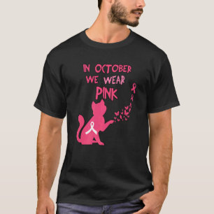Camiseta Em Outubro Usamos Rosa Gato Fofo de Peito Premium
