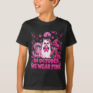 Camiseta Em outubro use fantasmas de gato rosa câncer de ma
