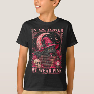 Camiseta Em outubro use rosa gata bruxa câncer de mama