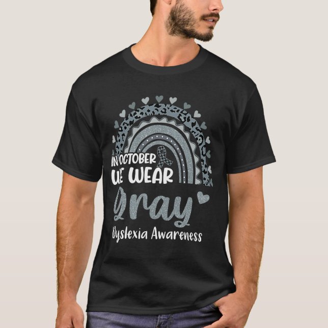 Camiseta Em outubro, Vestimos a consciência da Cinza Rainbo (Frente)