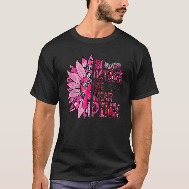 Camiseta Em outubro, vestimos a Pia-Leopardo Girassol Rosa  (Frente)