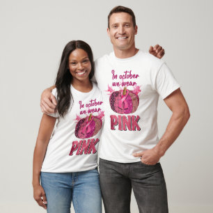 Camiseta Em outubro Vestimos Abóbora Rosa e Borboletas