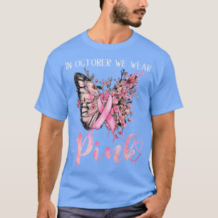 Camiseta Em outubro Vestimos Borboletas Rosa Borboletas Rib