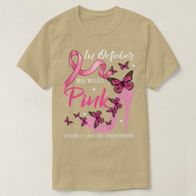 Camiseta Em outubro Vestimos Borboletas Rosa Cancer (Frente do Design)