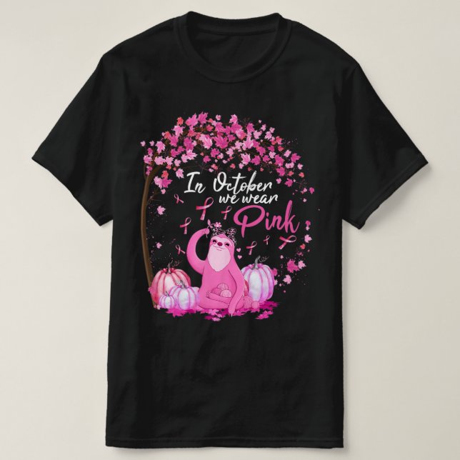 Camiseta Em outubro, Vestimos Cancer da Mama de Fita Rosa (Frente do Design)