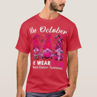Camiseta Em outubro Vestimos Cancer de Fita Gnomo Rosa