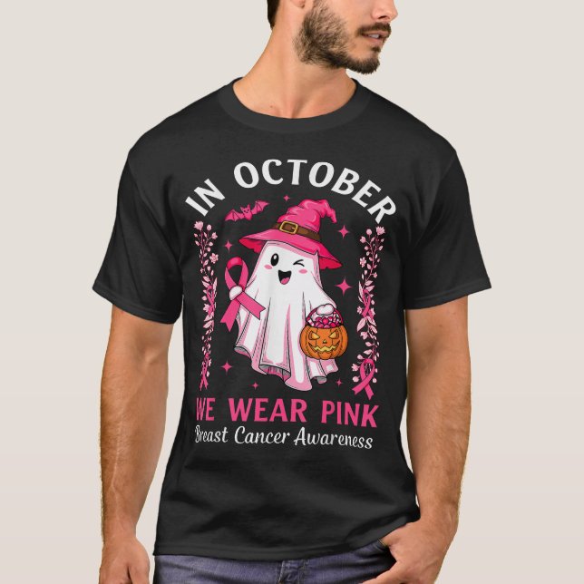 Camiseta Em outubro Vestimos Cancer de Mama de Bruxas Fanta (Frente)