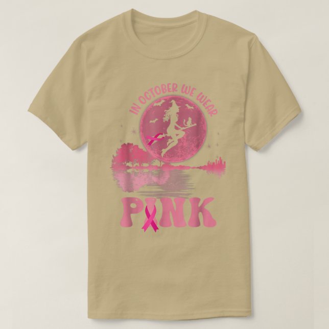 Camiseta Em outubro, Vestimos Cancer de Mama de Bruxas Rosa (Frente do Design)